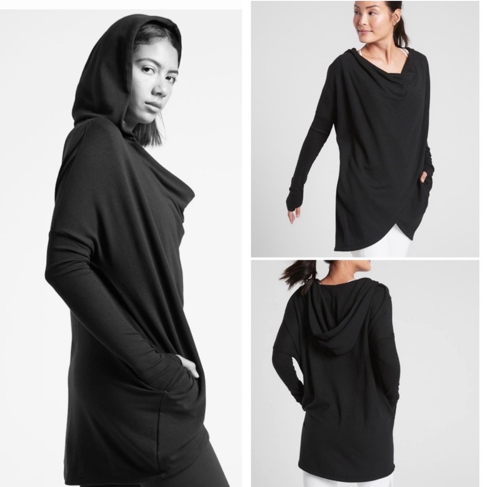 Athleta Purana Black Wrap pullover with hood